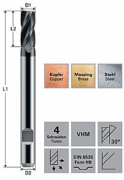 4-skärig fräs, kort skärlängd